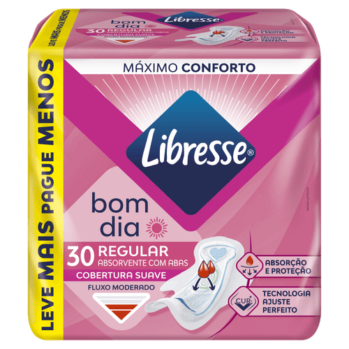 Absorvente com Abas Suave Libresse Bom Dia Regular - 30 Unidades