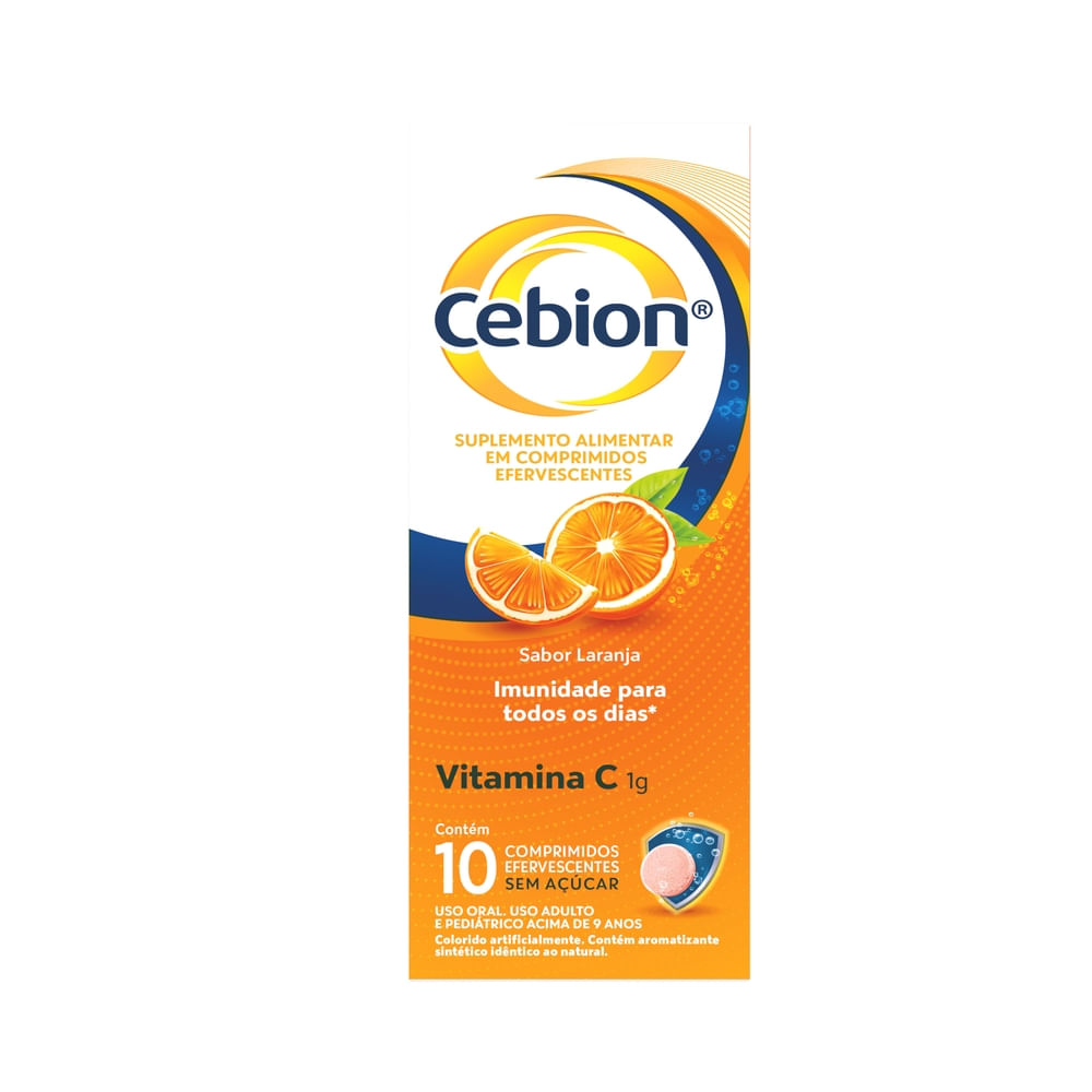 Cebion Vitamina C Imunidade Com 10 Comprimidos Efervescente 1000mg Sabor  Laranja