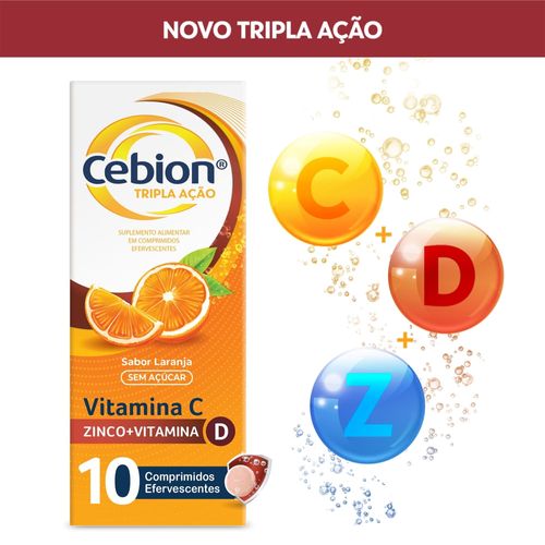 Cebion Tripla Ação Laranja - 10 Comprimidos Efervescentes