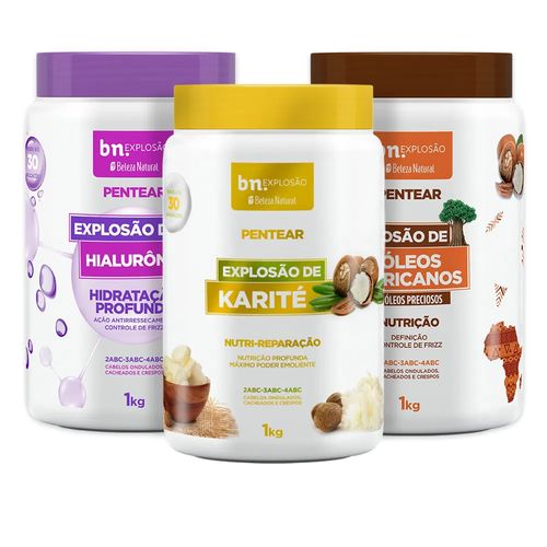 Kit Combo Creme de Pentear Hialurônico + Karité + Óleos Africanos 1Kg (3 itens)