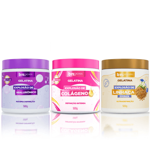 Kit Explosão de Gelatinas Colágeno + Linhaça Dourada + Hialurônico (3 itens)