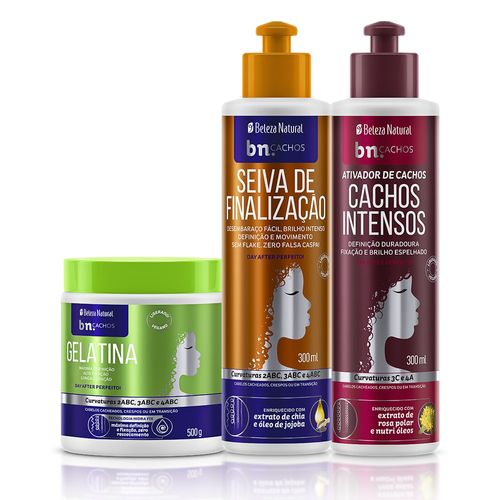 Kit Trio de Finalização Gelatina + Seiva + Ativador Cachos Intensos (3 itens)