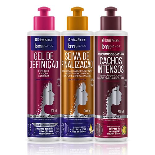 Kit Trio Finalização Cachos Intensos Gel Seiva Ativador 900ml Bn.Cachos