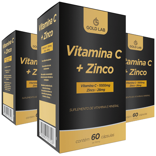 Kit C/3 Vitamina C + Zinco C/60 Cápsulas - Gold Lab