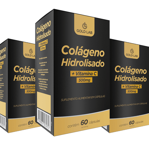 Kit C/3 Colágeno Hidrolisado +Vitamina C C/60 Cápsulas - Gold Lab
