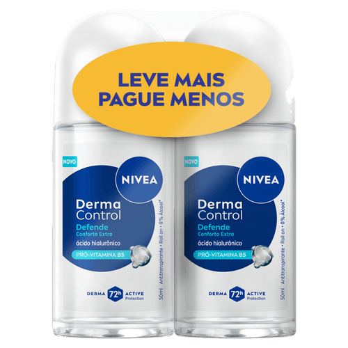 Antitranspirante Roll-On Nivea Derma Control Defende 50ml - 2 Unidades