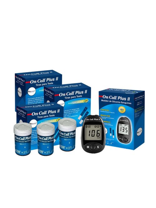 Monitor de Glicose On Call Plus II + 150 Tiras e Lancetador Medlevensohn