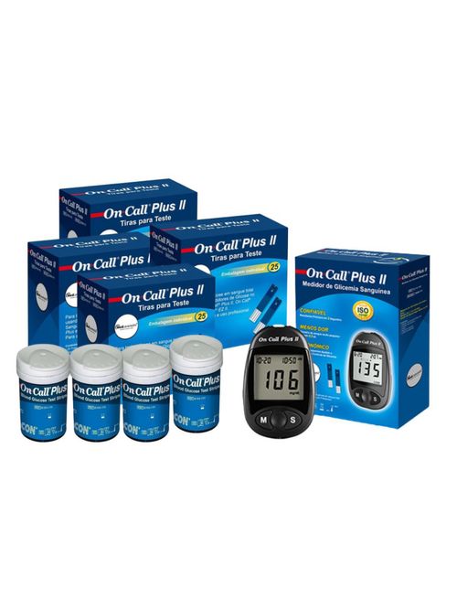 Monitor de Glicose On Call Plus II com 200 Tiras e Lancetador Kit Completo Medlevensohn