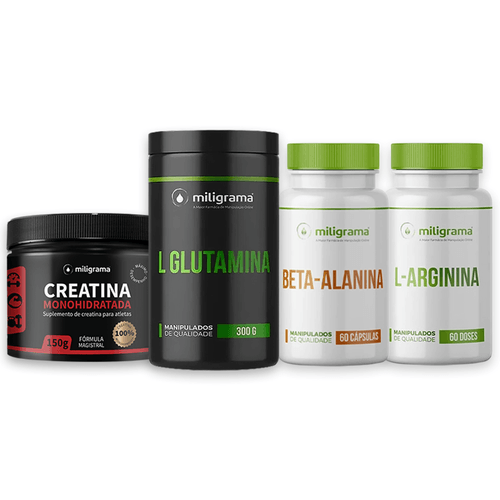 Kit Suplemento Creatina Glutamina Beta Alanina Arginina Miligrama