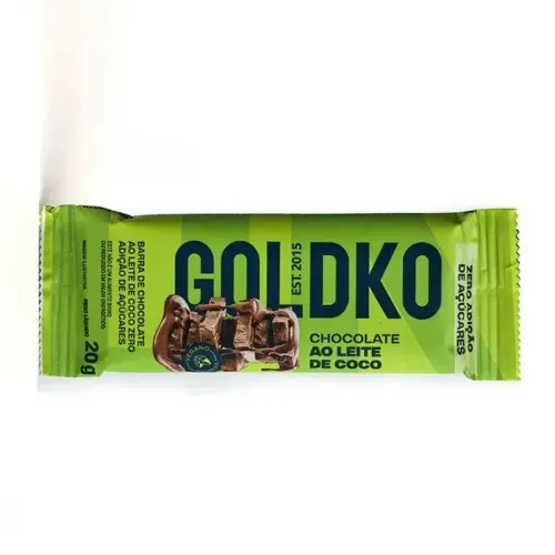 Chocolate ao Leite de Coco Vegano Zero Açúcar Goldko - 20g