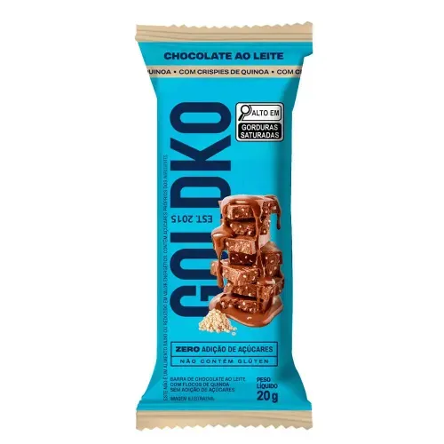 Barra de Chocolate ao Leite Crispy Quinoa Sem Açúcar Goldko - 20g
