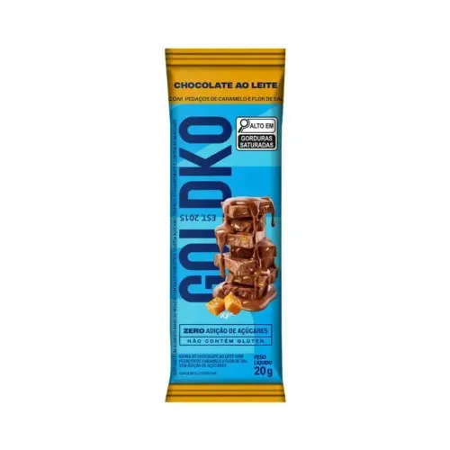 Chocolate ao Leite Caramelo e Flor de Sal Zero Açúcar Goldko - 20g