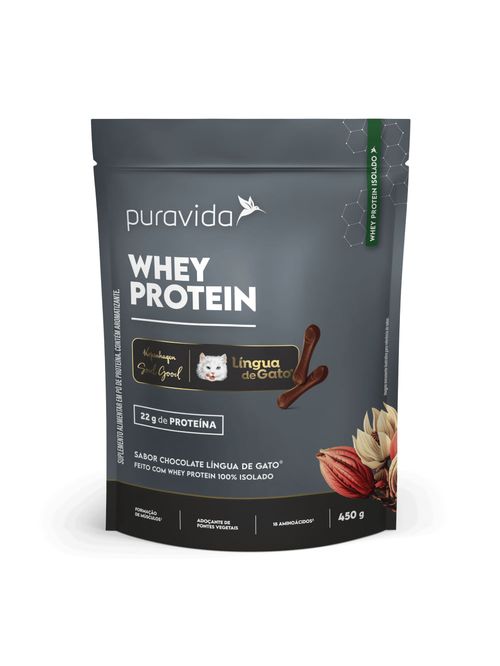 Whey Protein Isolado Chocolate Língua de Gato 450g Puravida