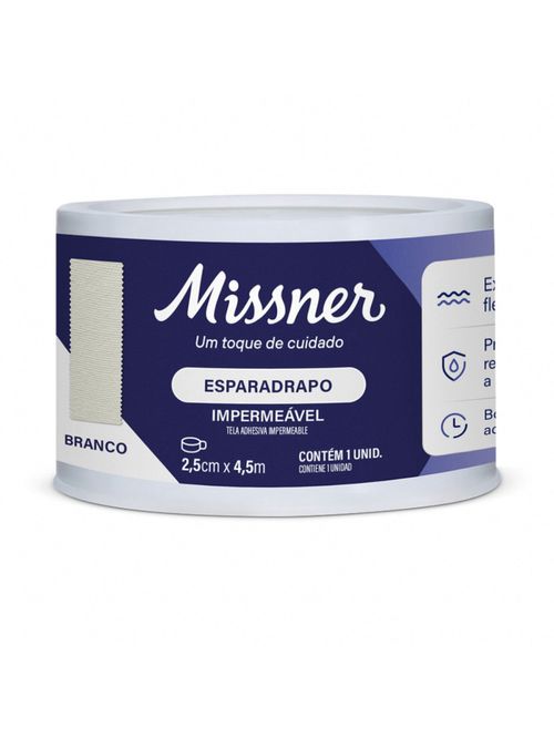 Esparadrapo Impermeável Branco 2,5cm x 4,5m Algodão Missner