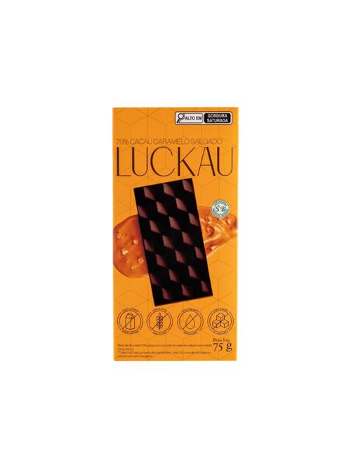 Bombom Chocolate 70% Cacau Caramelo Salgado Vegano 75g Luckau