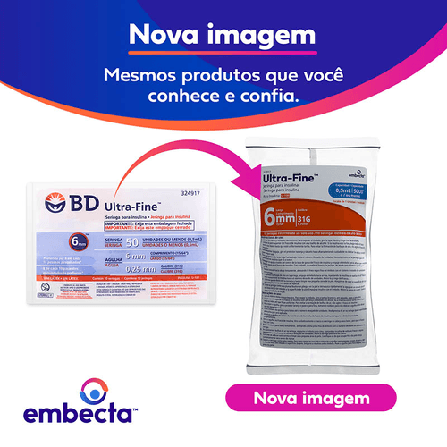 Seringa para Insulina BD Ultra-Fine com Agulha 6mm 50UI - 10 Unidades