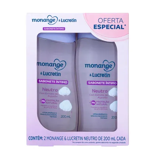 Kit Sabonete Íntimo Neutro com Algodão 200ml 2 Unidades - Monange