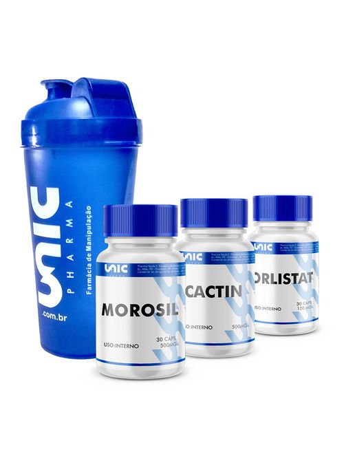 Morosil + Cactin + Orlistat + Coqueteleira cores variadas Azul