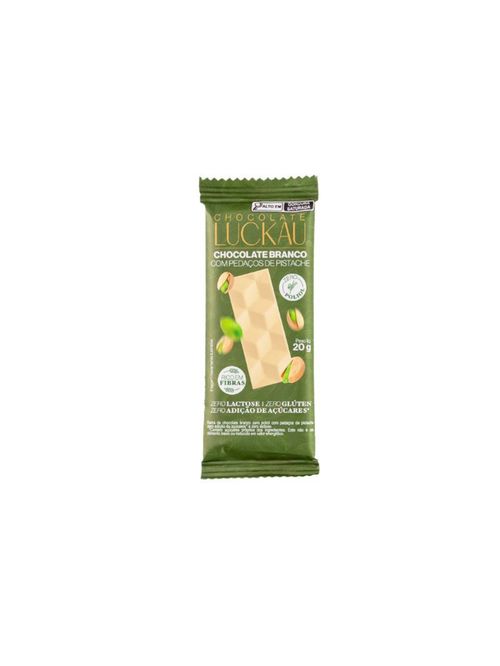 Barra Choco Branco Zero Poliol com Pedaços de Pistache Luckau 20g