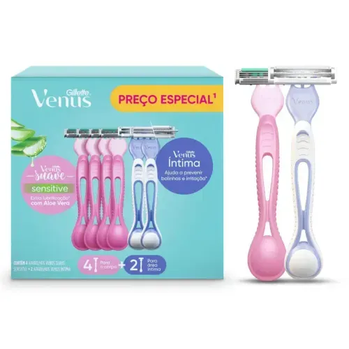 Kit Aparelho de Depilar Gillette Venus Suave 4 Unidades + Venus Íntima 2 Unidades