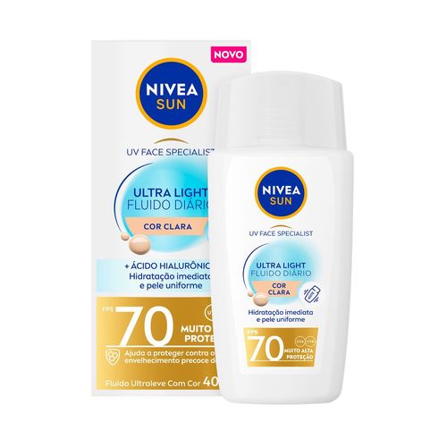 Nivea Protetor Solar Facial Ultralight Fluido Cor Clara FPS 70 40ml