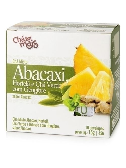 Chá Abacaxi, Hortelã, Chá Verde e Gengibre 10 Sachês Chá Mais
