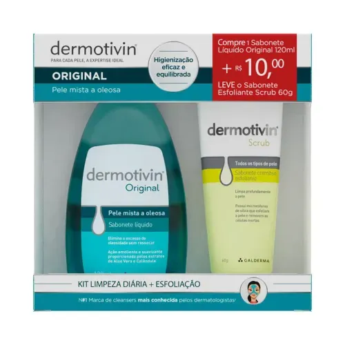 Dermotivin Kit Sabonete líquido e sabonete esfoliante 120ml + 60g - Dermotivin
