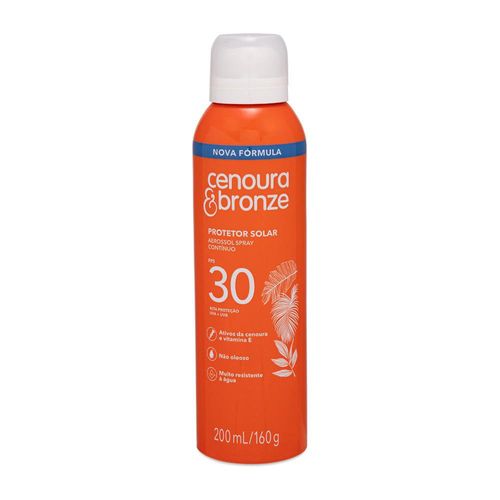 Cenoura & Bronze Protetor Solar Aerossol FPS 30 200ml Toque Seco Resistente à Água