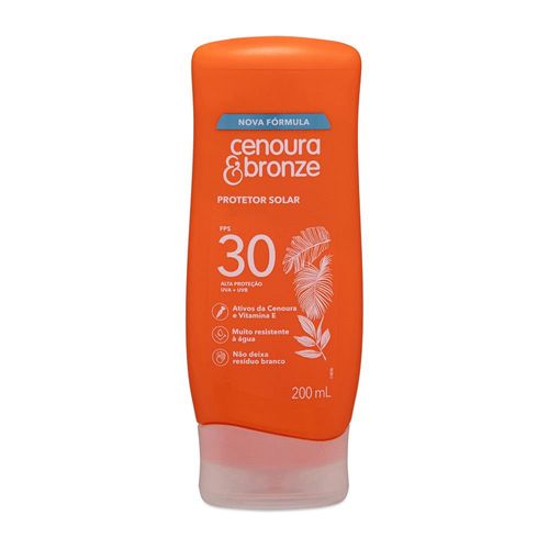 Cenoura & Bronze Protetor Solar Loção FPS 30 200ml com Cenoura e Vitamina E UVA/UVB