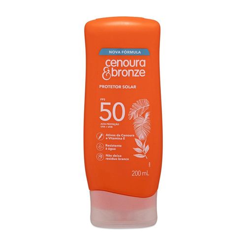Cenoura Bronze Protetor Solar Loção FPS 50 200ml UVA+UVB Resistente à Água para Corpo