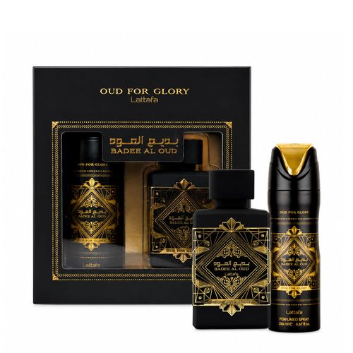 Kit Lattafa Badee Al Oud Oud for Glory Unissex - Eau de Parfum 100ml + Desodorante 200ml