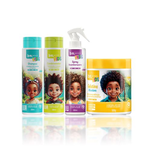 Kit Shampoo e Condicionador + Spray 300ml + Gelatina 500g Linha Kids | bn.Cachos