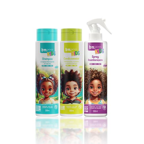 Kit Shampoo e Condicionador + Spray Desembaraçante 300ml Linha Kids | bn.Cachos