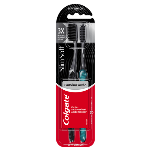 Escova de Dente Colgate Slim Soft Black Carvão Macia 2 Unidades