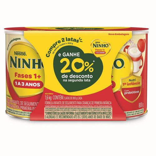 Fórmula Infantil Ninho Fases 1+ 800g - 20% de desconto na 2ª lata