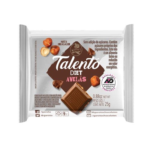 CHOC TALENTO DIET AVELA 25G