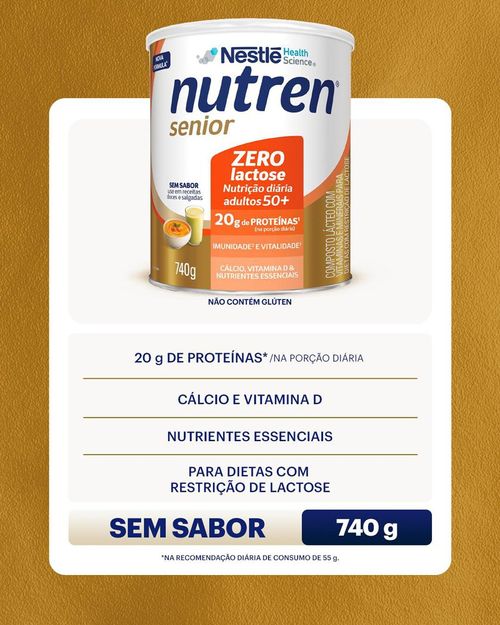 Complemento Alimentar Nutren Senior Sem Sabor Zero Lactose - 740g