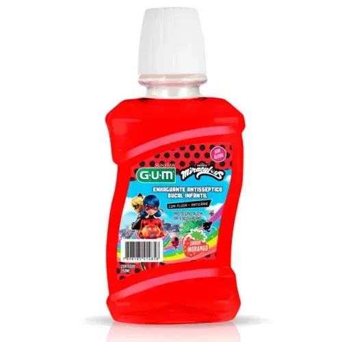 Enxaguante Bucal Antisséptico Infantil Miraculous Morango 250ml Gum