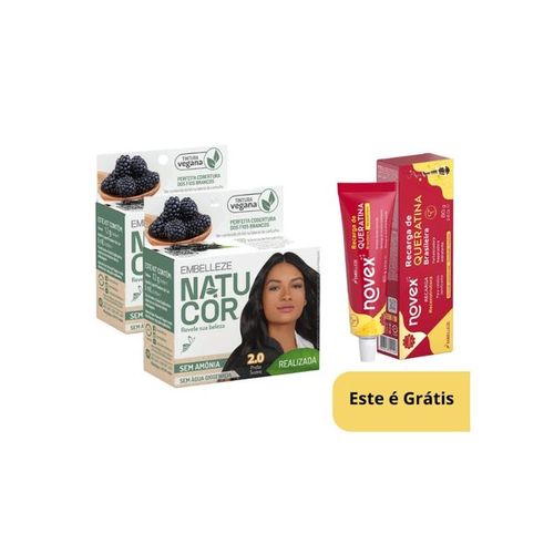Kit Coloração Permanente Natucor Preto Suave 2.0 e Recarga Queratina 80g