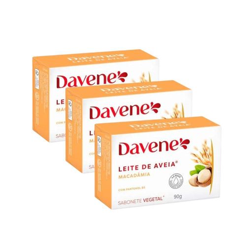 Kit Sabonete Vegetal em Barra Leite de Aveia e Macadâmia 90g 3 Unidades - Davene