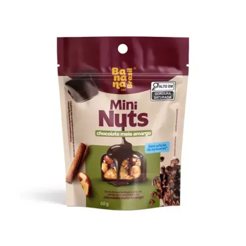 Snack Banana Brasil Mini Nuts Chocolate Meio Amargo 60g