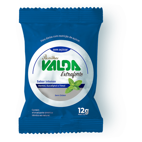 Pastilha Valda Mentol Eucaliptol e Timol Zero Açúcar Extraforte -12g