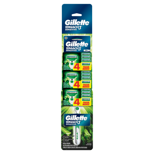 Kit Aparelho de Barbear Gillette Mach3 Sensitive 12 Cargas Aloe Vera