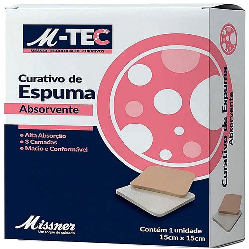 Curativo Espuma Absorvente M-Tec Missner 15x15cm - unidade