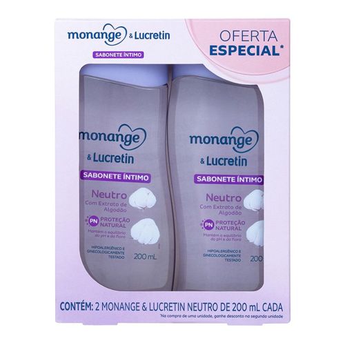 Kit Sabonete Líquido Íntimo Monange e Lucretin Neutro 2ooml - 2 Unidades