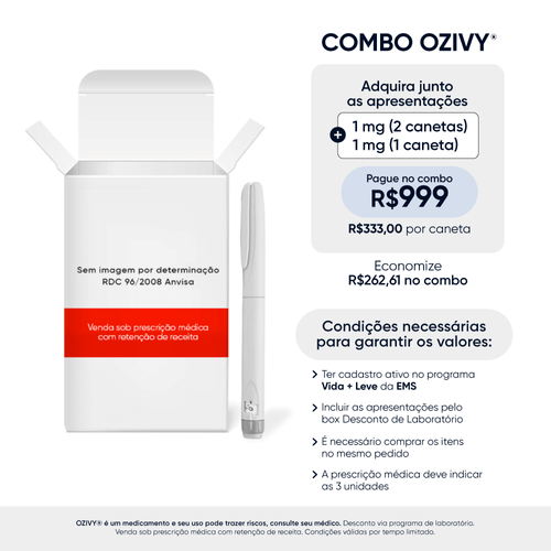 Ozivy 1mg Semaglutida 3ml 2 Canetas Injetáveis + 8 Agulhas Descartáveis
