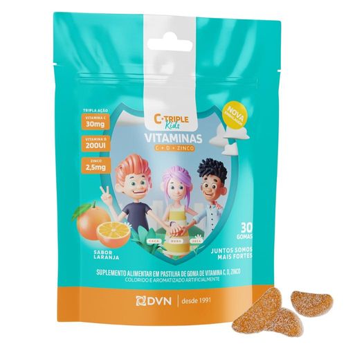 Vitamina C Gomas 30 mg + D 5 mcg + Zinco 2.5 mg 30 Unidades Sabor Laranja - C-Triple Kids