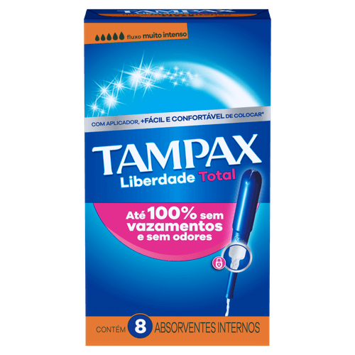 Absorvente Interno Tampax Liberdade Total Muito Intenso 8 Unidades