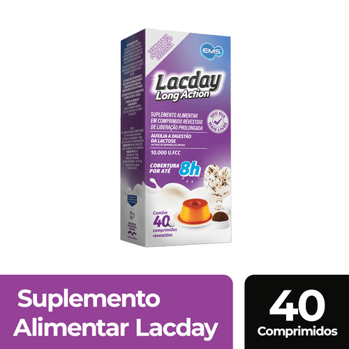 Suplemento Alimentar de Lactase Lacday Long Action com 40 Comprimidos