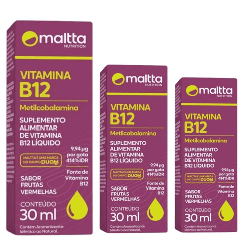 Kit C/3 Vitamina B12 Solução - 30ml Frutas Vermelhas - Maltta